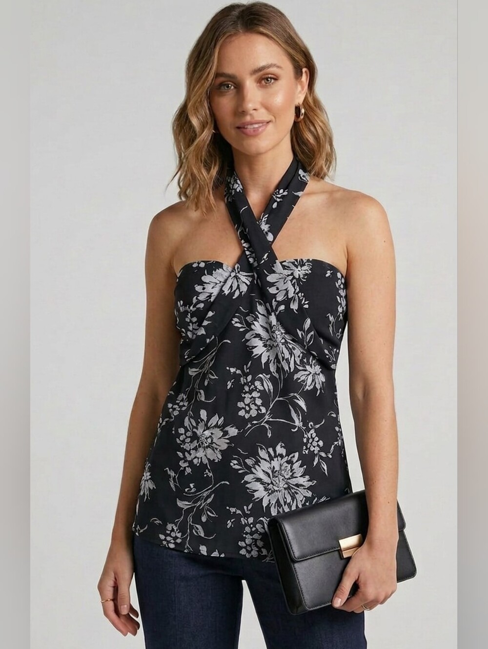 Convertible black silver halter top NEW